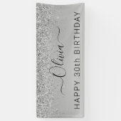 Birthday Silver Glitter Girly Modern Spandoek (Verticaal)