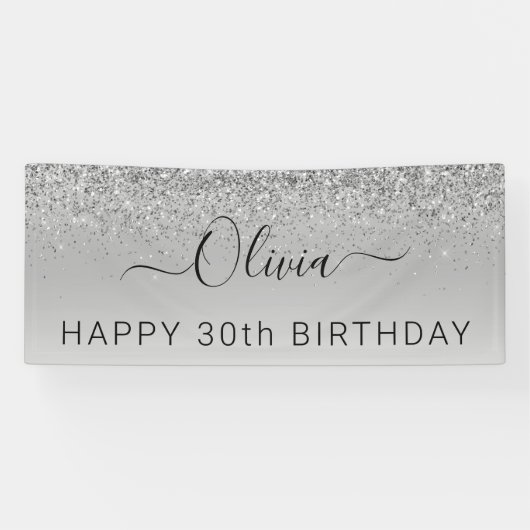 Birthday Silver Glitter Girly Modern Spandoek (Horizontaal)