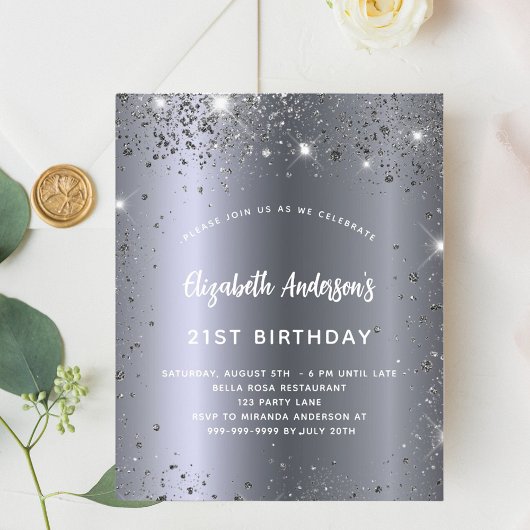 Birthday Silver Glitter glazen budget uitnodiging Flyer