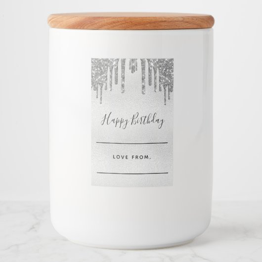 Birthday Silver Glitter home gebakken cadeautjes Voedselcontainer Etiket (Voorkant)
