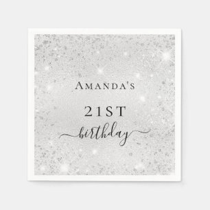 Birthday Silver Glitter-monogram voor gloeiend sto Servet
