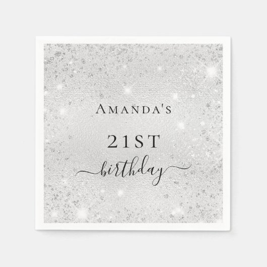 Birthday Silver Glitter-monogram voor gloeiend sto Servet (Voorkant)