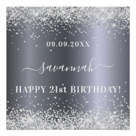 Birthday Silver Glitter-naamdecoratie Perfect Poster