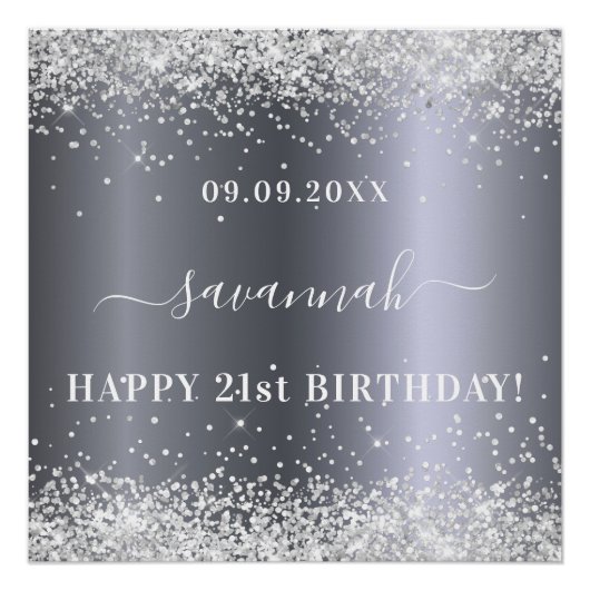 Birthday Silver Glitter-naamdecoratie Perfect Poster (Voorkant)