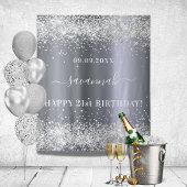 Birthday Silver Glitter-naamdecoratie Wandkleed