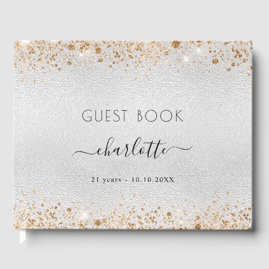 Birthday Silver Glitter Name Gastenboek (Voorkant)