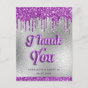 Birthday Silver Glitter paarse modern bedankt Briefkaart