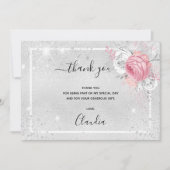 Birthday Silver glitter roze florfoto Bedankkaart (Voorkant)