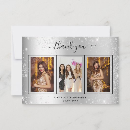 Birthday Silver Glitter sparkles foto glazuur Bedankkaart (Voorkant)