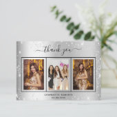 Birthday Silver Glitter sparkles foto glazuur Bedankkaart (Staand voorkant)
