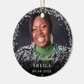 Birthday Silver Glitter sparkles foto name Keramisch Ornament (Links)