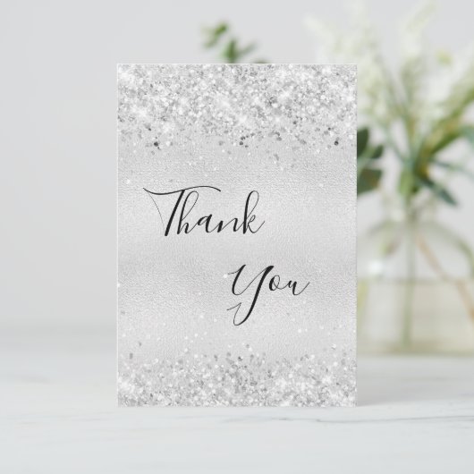 Birthday Silver Glitter-stof bedankt (Staand voorkant)