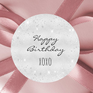 Birthday Silver Glitter stofkussen Ronde Sticker