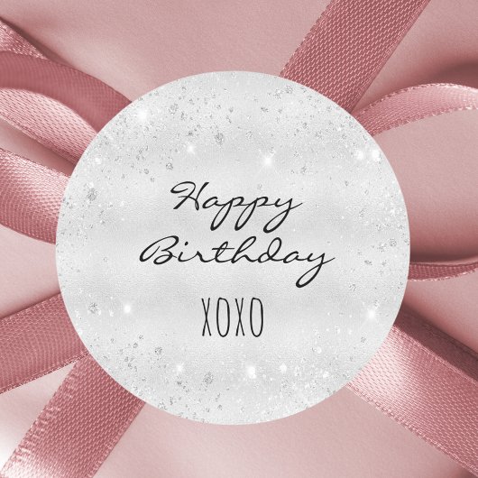 Birthday Silver Glitter stofkussen Ronde Sticker