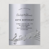 Birthday Silver muzieknoten metal, 50e uitnodiging (Voorkant)