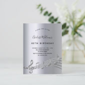 Birthday Silver muzieknoten metal, 50e uitnodiging Briefkaart (Staand voorkant)