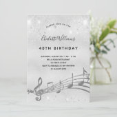 Birthday Silver muzieknoten metal glitter 40th Kaart (Staand voorkant)