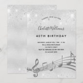Birthday Silver muzieknoten metal glitter 40th Kaart (Voorkant / Achterkant)
