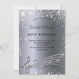Birthday Silver muzieknoten metal glitter 40th Kaart
