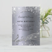 Birthday Silver muzieknoten metal glitter 40th Kaart (Staand voorkant)