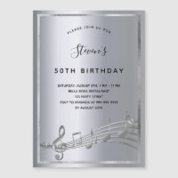 Birthday Silver muzieknoten nodigmagneet uit