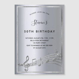 Birthday Silver muzieknoten nodigmagneet uit Magnetische Uitnodiging