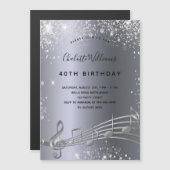 Birthday Silver muzieknoten nodigmagneet uit Magnetische Uitnodiging (Voorkant / Achterkant)