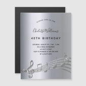 Birthday Silver muzieknoten nodigmagneet uit Magnetische Uitnodiging (Voorkant / Achterkant)