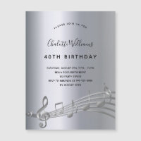 Birthday Silver muzieknoten nodigmagneet uit