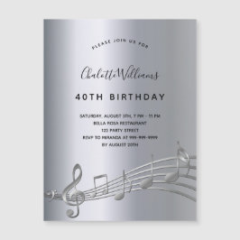 Birthday Silver muzieknoten nodigmagneet uit Magnetische Uitnodiging