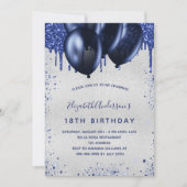Birthday Silver Navy Blue druppelt ballonnen luxe Kaart (Voorkant)