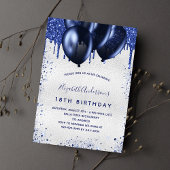 Birthday Silver Navy Blue druppelt ballonnen luxe Kaart
