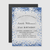 Birthday Silver Navy Blue glitter luxe Magnetische Uitnodiging (Voorkant / Achterkant)