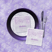 Birthday Silver paars glitter monogram Servet