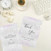 Birthday Silver paars glitter stofglamoureus Bedankkaart