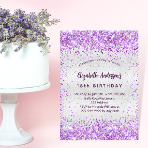 Birthday Silver paars violet glitter glamoureus Kaart