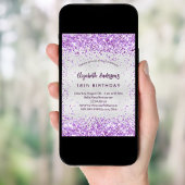 Birthday Silver paars violet glitter glamoureus Kaart