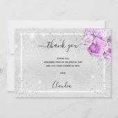 Birthday Silver paarse florale foto's Kaart (Voorkant)