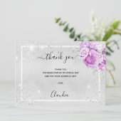 Birthday Silver paarse florale foto's Kaart (Staand voorkant)