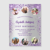Birthday Silver paarse fotovrienden luxe Magnetische Uitnodiging (Voorkant)