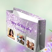 Birthday Silver paarse glitter aangepaste foto naa Groot Cadeauzakje