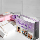 Birthday Silver paarse glitter aangepaste foto naa Groot Cadeauzakje