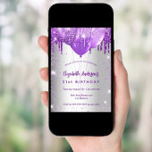Birthday Silver paarse glitter ballonnen luxe Kaart