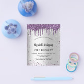 Birthday Silver paarse glitter budget uitnodiging Flyer (Enkel)
