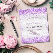 Birthday Silver paarse glitter budget uitnodiging Flyer