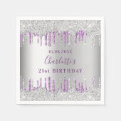 Birthday Silver paarse glitter drip monogram Servet (Voorkant)