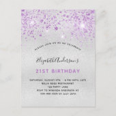 Birthday Silver paarse glitter druppels Uitnodiging Briefkaart (Voorkant)