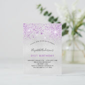 Birthday Silver paarse glitter druppels Uitnodiging Briefkaart (Staand voorkant)