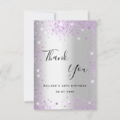 Birthday Silver paarse glitter elegant Bedankkaart (Voorkant)