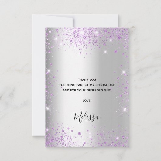Birthday Silver paarse glitter elegant Bedankkaart (Achterkant)